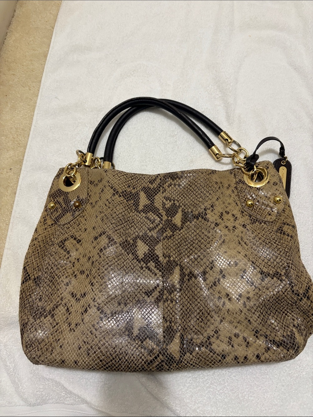 Cynthia Rowley Snake-Print Shoulder Bag in Tan and Black